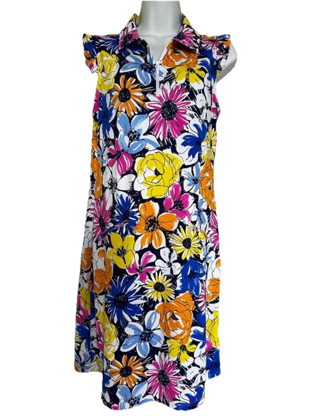 IBKUL Medeline Women’s Sleeveless Multicolored Zip Collar Neck Dress Size M